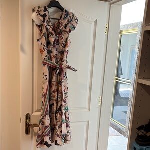 PatBO Pink Ruffled Wrap Midi Dress